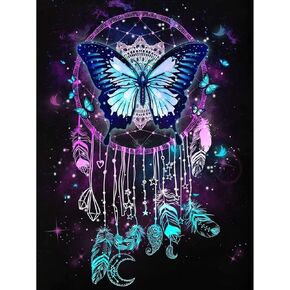 MXJSUA Fantasy Dream Catcher Diamond Art Painting Kits for Adults - Butterfly 5D Diamond Art Kits, Purple Dream Catcher Full Drill Diamond Dots Paintings with Diamonds Gem Art Decor - 12X16 inch
