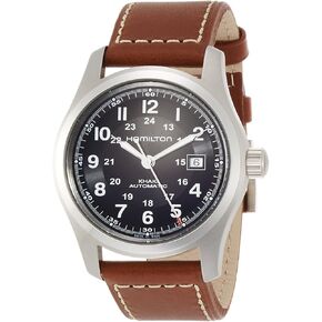 Hamilton Watch Khaki Field Auto | Swiss Made | 42mm Stainless Steel Case | Black Dial Analog Watch | Leather Strap (Model: H70555533)