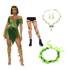 Xintorch Halloween Ivy Set Rave Leg Wraps for Women Crystal Floral Vine Leaf Necklace Dangle Earrings Hairband
