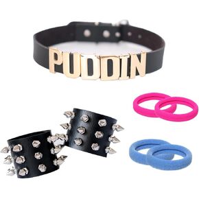 7PCS Punk Costume Set Puddin Choker Adjustable Bracelet Hairband Halloween Cosplay Jewelry Accessories for Women