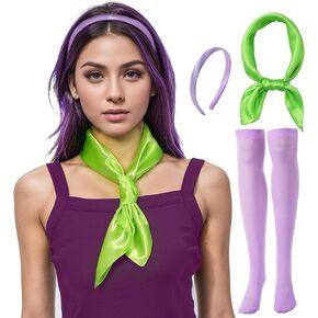 Women Costume Accessories Purple Headband High Socks Green Neck Scarf for Adult halloween Cosplay