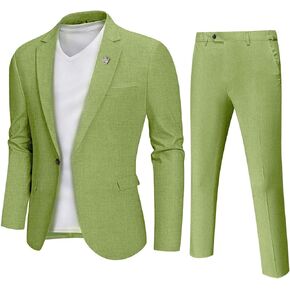 YND Men's 2 Piece Casual Linen Suit Set, Regular Fit Lightweight Blazer Jacket and Pants for Wedding, Business, Party