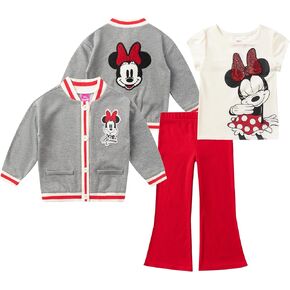Disney Minnie Mouse Girls Flared Legging Pants Set with Cardigan and Sequin T-shirt 3 Piece Set for Toddlers