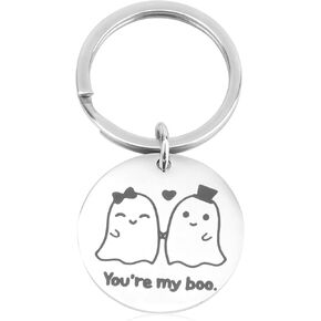 Halloween Keychain, Funny Stainless Steel Couple Ghost Keychain Cute Halloween Boo Gift for Birthday Wedding Valentines for Women Men Wife Husband