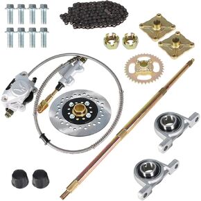 32 in/815mm Go Kart Rear Axle Assembly Kit with Shaft & Hub & Chain & Brake Master Cylinder Replacement for Go Kart ATV