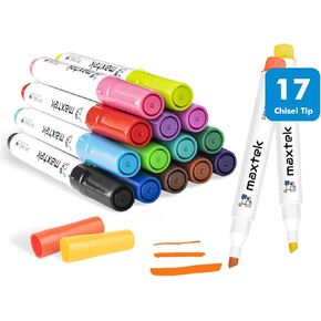 maxtek Dry Erase Markers Chisel Tip, 17 Count Vibrant Colors Whiteboard Markers, Low Odor Dry Erase Markers