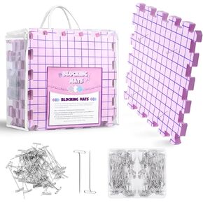 9 Pcs Extra Thick Blocking Mats for Knitting Crochet, Blocking Mat Boards for Crochet Projects, Blocking Mat Boards for Crochet Projects with 150 T-pins and Storage Bag for Knitting Crochet Projects