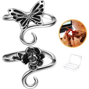 AQNJC 2 Pieces Crochet Rings for Crocheting Cute Yarn Guide Knitting Ring for Finger Adjustable Yarn Tension Ring Crochet Supplies