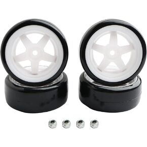 4PCS 12mm Hub Wheels,1:10 63mm Hard Plastic RC Drift Cars On Road Touring Racing Bald Tires for Traxxas HSP Tamiya HPI Kyosho On-Road Drifting Car Trucks(White)