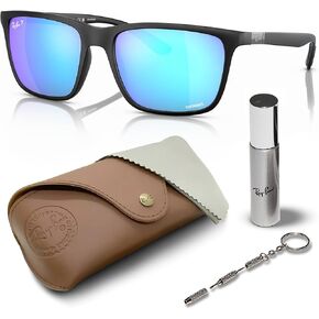 Ray-Ban RB4385 Polarized Rectangle Sunglasses for Men & Women With Eyewear Kit Bundle - Classic Sun Glasses
