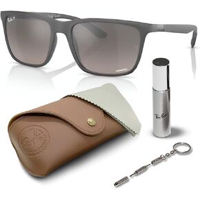 Ray-Ban RB4385 Polarized Rectangle Sunglasses for Men & Women With Eyewear Kit Bundle - Classic Sun Glasses