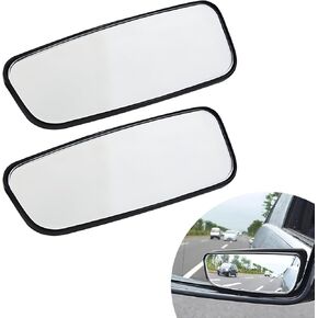 2 Pack Car Blind Spot Mirror, Wide Angle Convex Design, Waterproof Vehicle Reversing Safety Mirror, Universal 3.74In x 1.41In Rectangular Automotive Parking Aid Tool for Most Ca (Black)