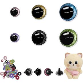 Buyongwant Safety Eyes for Crocheting with Washers, 4 Sizes Amigurumi Eyes 3D Glitter, 72Pcs Moon Stuffed Crochet Eyes for Doll Crafts, Multicolor