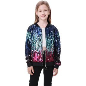 TIMSOPHIA Girls Sequin Jacket Kids Boys Bomber Jackets Long Sleeve Zipper Coat Lightweight Sparkle Outwear with Pockets