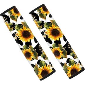 JEOCODY Sunflower Cow Print Seat Belt Shoulder Pad for More Comfortable Driving, Car, Truck, SUV, Airplane,Carmera Backpack Straps 2 Packs