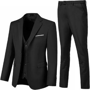 Men's Suits 3 Piece Slim Fit Dress Tuxedo for Men Two Button Solid Jacket Vest Pants Set