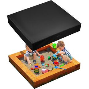 Square Sandbox Cover, Waterproof Sand Box Cover with Drawstring Closure Black 420D Oxford Cloth Protective Outdoor Sandpit Pool Lid for Kids Away from Rain (M, 50x50x7.9in)