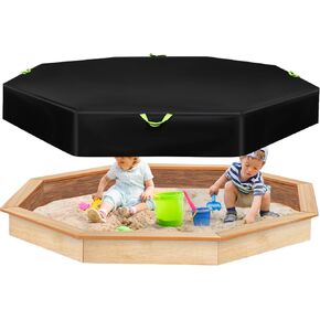 Octagon Sandbox Cover, 84x78x9in Waterproof Protective Sand Box Cover with Drawstring Closure & Reflective Handles Black 420D Oxford Cloth Sandpit Pool Lid Outdoor for Kids