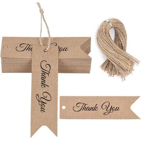 SallyFashion 100PCS Mini Thank You Gift Tags, 2.8 x 0.8 Inch White Paper Tags with String Present Tags for Gift Craft Wedding Business
