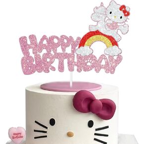 Cartoon Cat Birthday Cake Decoration, Cute Cat Birthday Cake Decoration (Pink)
