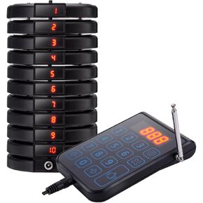 Restaurant Pager System 10 Coaster Pagers Beeper Buzzer System Guest Customer Queue Pagers for Food Truck Church Nursery Clinic Coffee Shop with Buzzer Vibration Flash
