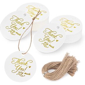 SallyFashion 120PCS Thank You Gift Tags, Round Gift Tags Paper Tags 2 Inch Circle Labels with String for Party Birthday