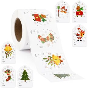 500 Pcs Christmas Gift Tags - Christmas Labels Stickers, Self Adhesive Christmas Name Tag Stickers for Presents, Christmas Gift Labels, to and from Christmas Tags Xmas Santa Holiday Decor
