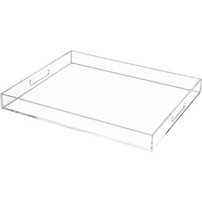 White Rectangular 12x20 Inches Acrylic Ottoman Tray Decorative Serving Tray with Cutout Handles Organizer Tray on Coffee Table Countertop Proof Breakfast Bed Tray Living Room Appetizer Serving Food