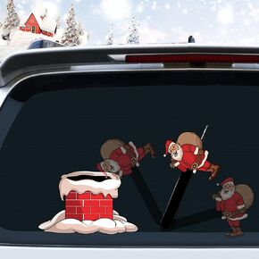 Christmas Santa Claus and Chimney Rear Window Wiper Decal Funny Waving Arm Wiper Sticker Reusable Windshield Wiper Decal Christmas Decoration Car Sticker (Santa Claus with Gift and Chimney)