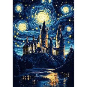 SENQAO Starry Night Castle Diamond Painting Kits for Adults - Full Drill Starry Night Diamond Dots Paintings for Beginners, 12X16 Inch Abstract Sky Diamond Art Kits for Home Wall Decor