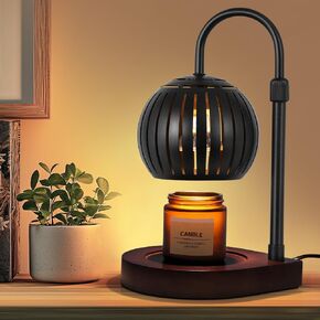 Candle Warmer Lamp with Timer, Dimmable, Height Adjustable, Electric Candle Warmer with 2 Bulbs for Jar Candles, Walnut Solid Wood Base, Home Decor Gifts（Black） in Saudi Arabia