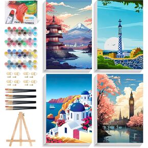 4 Pack Framed Paint by Numbers Kit for Adults with Wooden Easel, Flowers Easy Paint by Number Kits with Frame, Acrylic Watercolor Adult Paint by Number Kits on Canvas Framed for Home Decor 8x12 Inch in Saudi Arabia