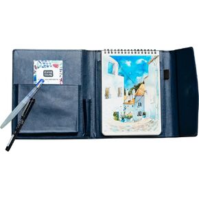 Viviva Colors Watercolor Paint Set - Travel Watercolor Kit with Watercolor Sheets, A6 Ivory Sketchpad, Leather Case, Waterbrush, & Black Marker - Fun, Vibrant, No Mess Travel Art Kit for Adults & Kids