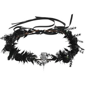 Vividsun Gothic Bird Skull Flower Crown Women Halloween Cosplay Renaissance Accessory Goth Headpiece Black