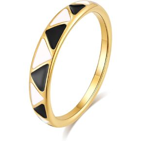 Kainier 6mm 14k Gold Plated Rings Polished Checkerboard Bands Knuckle Statement Pointer Finger Ring Comfort Fit Size 5-9