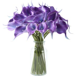 SITUMEIZI 24 PCS Purple Fake Flowers Artificial Calla Lily Silk Flowers Real Touch for Home Kitchen Decor Wedding Bouquet Office Decoration