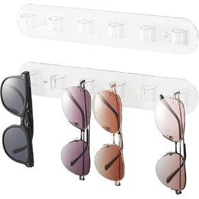 Wall Glasses Holder 2 pack,Sunglass Organizer,Acrylic Sunglasses Display,Sunglasses Rack for Hanging Your Multiple Eyeglasses, Sunglasses Holder Eyeglass Holder Stand (Clear, 6 Slots)