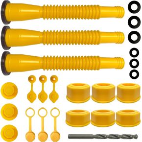 Gas Can Spout Replacement. Gas Can Nozzle Replacement, (3 Kit-Yellow) Flexible Fuel Can Spout, Durable Anti-Spill. Replacement Gas Can Spouts, Fit for Most 1/2/5/10 Gal Oil Cans, with Drill bit