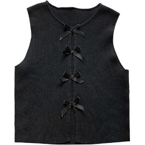 Milumia Women's Bow Front Sweater Vest Cut Out Knit Tank Top