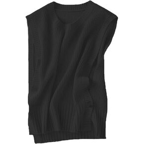 Womens Round Neck Knit Tank Vest Split Split Pullover Sleeveless Ribbed Knit Sweater Vest Tops(0281-Black-XL)