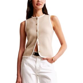 Knit Vest Top for Women Vintage Button Down Crew Neck Sleeveless Knit Vest Tank Top Casual Summer Vest Top