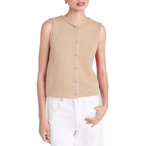Women Knit Sweater Vest Lightweight Button Down Crew Neck Slim Fitted Sleeveless Cardigan Crop Tank Tops