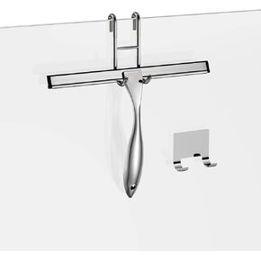 Shower Squeegee and Window Squeegee, Stainless Steel, 100% Streak-Free, Cleaner for Bathroom Showers Glass Doors, Home Mirrors, Car Windows Wiper, Adhesive Holder, Shower Door Hook, 10 Inch, Silver
