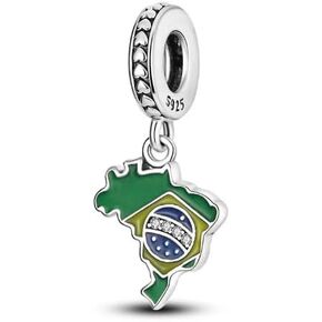 Brazil Map Charm, Brazilian Charm, Country Charm, Travel Charm, Sterling Silver, Gift For Wife, Women, Friends, Family, Compatible To Pandora