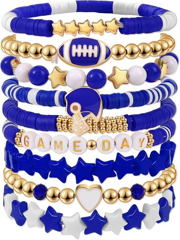 9 Pack Football Game Day Outfits Stuff Bracelets, Football Accessories Heishi Beaded Stretch Bracelets, Football Merchandise Gifts for Football Lover Fans, Christmas Gifts Jewelry Sets in Saudi Arabia