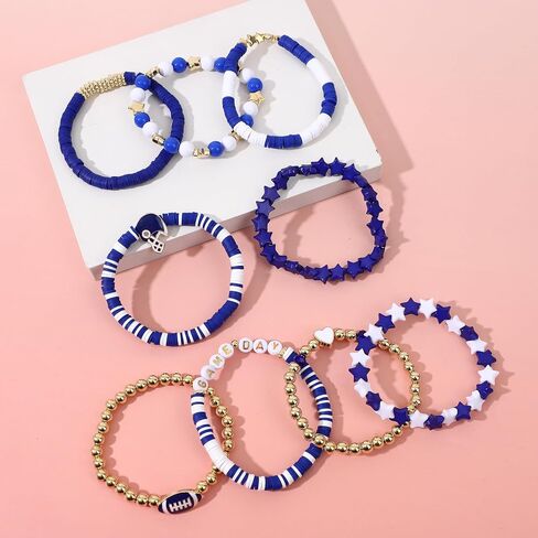 9 Pack Football Game Day Outfits Stuff Bracelets, Football Accessories Heishi Beaded Stretch Bracelets, Football Merchandise Gifts for Football Lover Fans, Christmas Gifts Jewelry Sets in Saudi Arabia