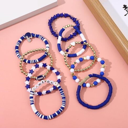 9 Pack Football Game Day Outfits Stuff Bracelets, Football Accessories Heishi Beaded Stretch Bracelets, Football Merchandise Gifts for Football Lover Fans, Christmas Gifts Jewelry Sets in Saudi Arabia