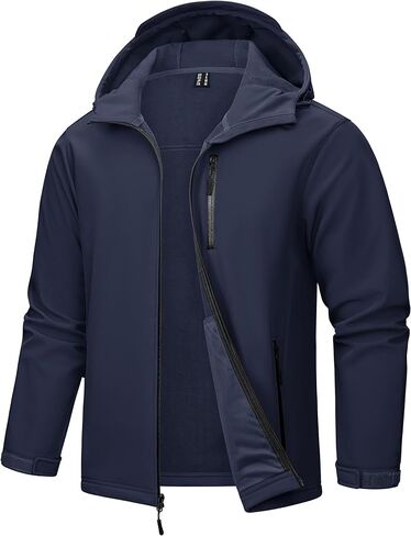TACVASEN Men's Hooded Softshell Jacket Lightweight Waterproof Fleece Lined Windbreaker Rain Jacket Winter Outdoor Hiking in Kuwait