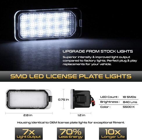 زوج بديل لمجموعة مصابيح لوحة الترخيص LED الكاملة من VIPMOTOZ لسيارة Ford Edge Ranger C-Max Transit Connect 150 250 350HD - 6000K Diamond White، مجموعة مكونة من قطعتين in Kuwait