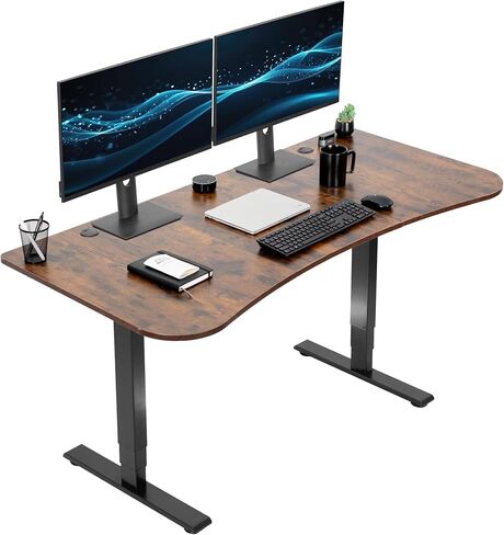 VIVO Electric Height Adjustable 63 x 32 inch Memory Stand Up Desk, Rustic Vintage Brown Table Top, Black Frame, Touch Screen Preset Controller, 2E Series, DESK-KIT-2EBN in Saudi Arabia